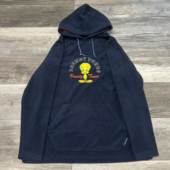 Vintage Looney Tunes Tweety Bird Fleece Hoodie Pullover y2k 2001 Mens Medium VTG - Picture 1 of 8